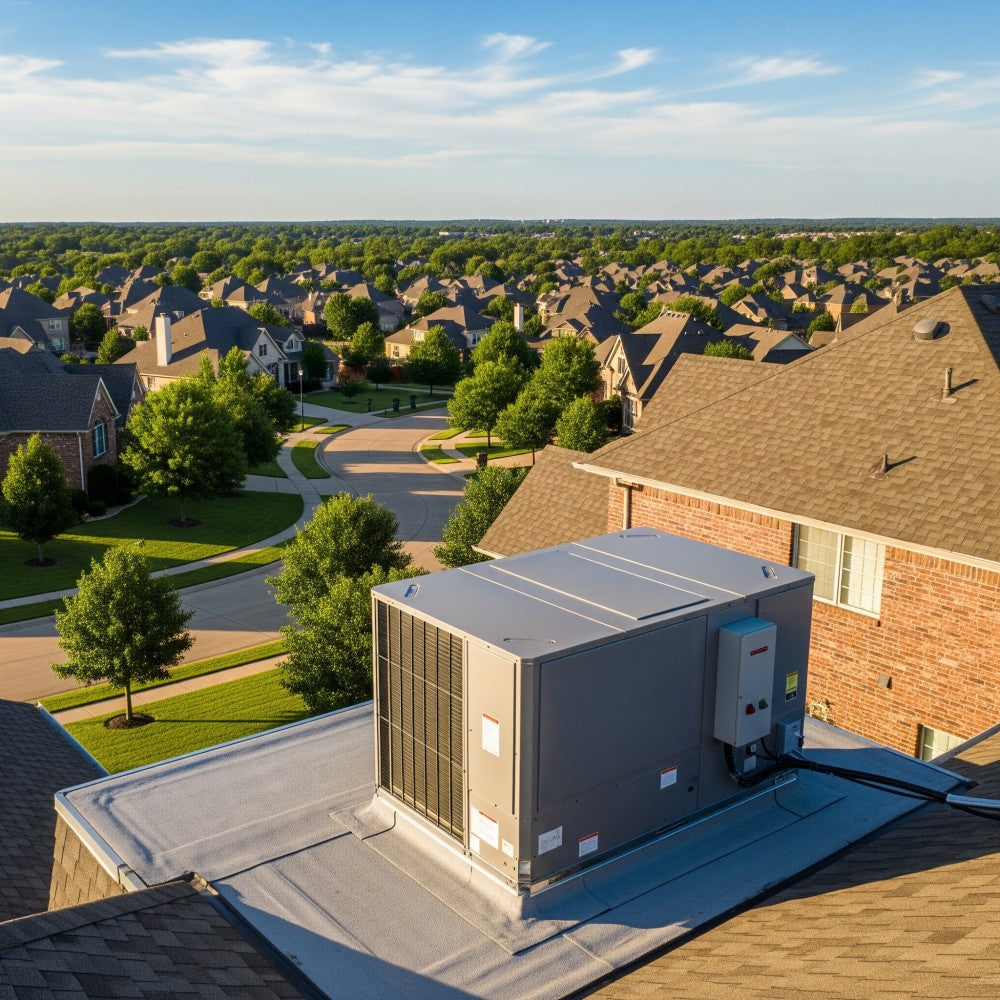 Residential package unit on a rooftop.